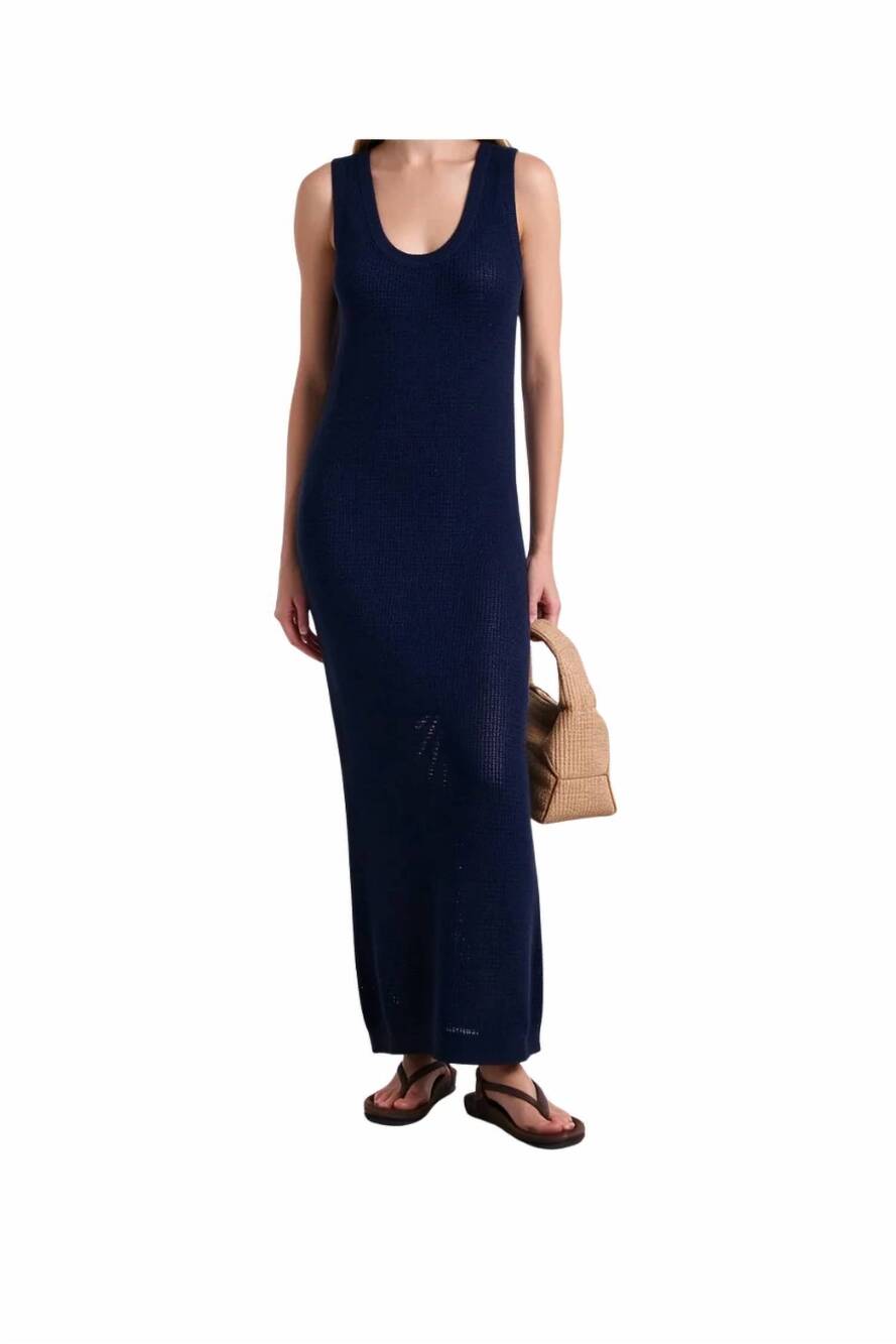 NEW BRUNELLO CUCINELLI textured open knit ankle tank dress in blue